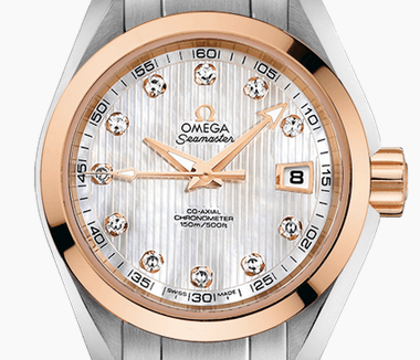Pretty UK Diamond Omega Seamaster Aqua Terra 150M Replica Watches With Red Gold Bezels
